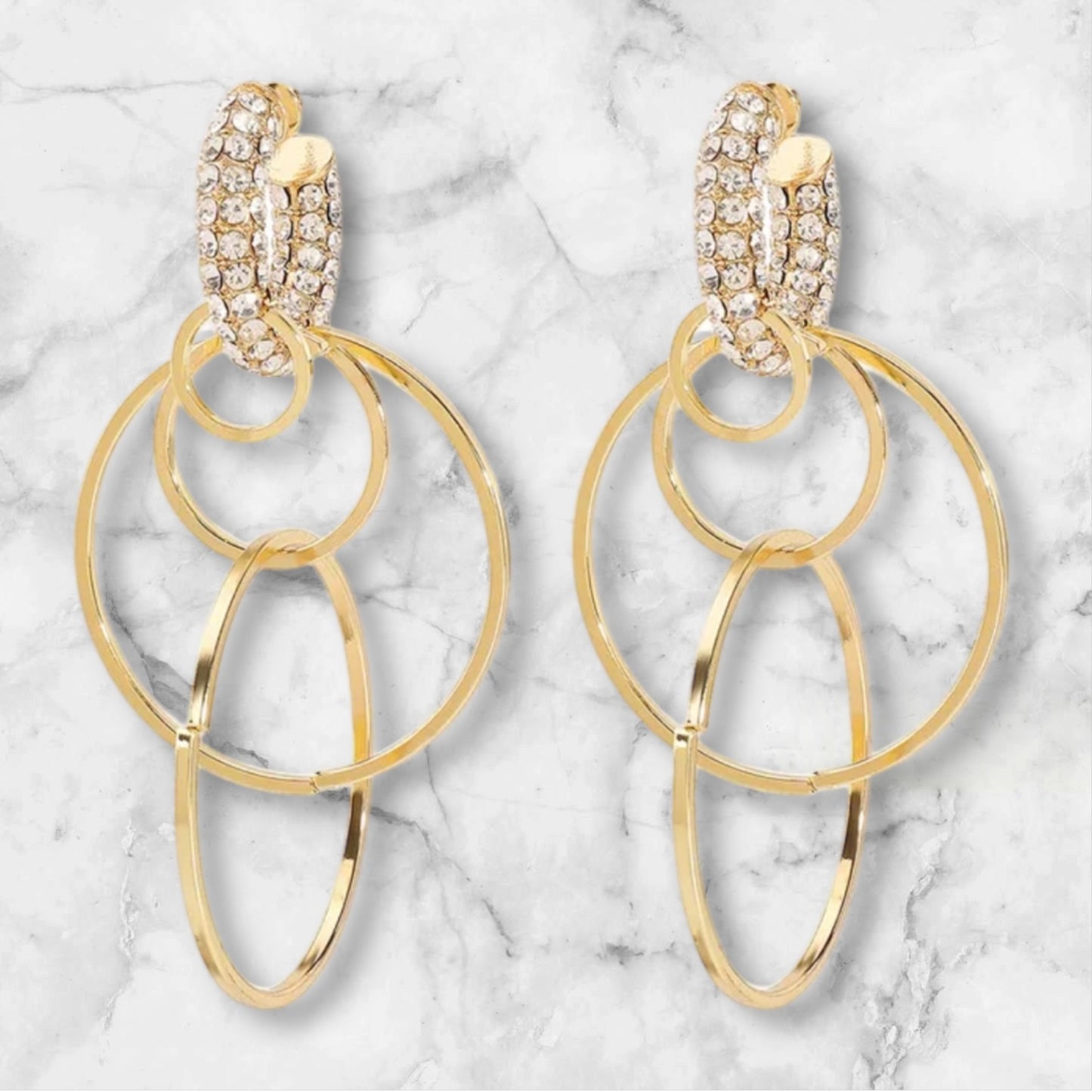 Bling Circle Drop Earrings - Silver
