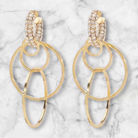 Bling Circle Drop Earrings - Gold