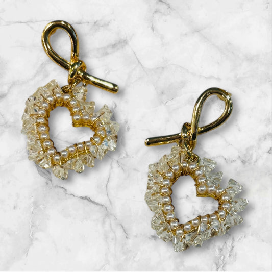 Crystal Pearl Heart Earrings