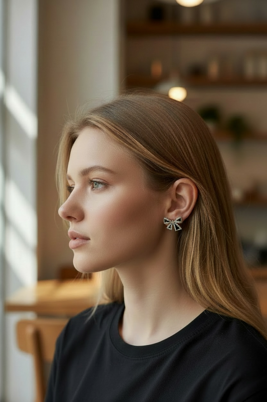 Black Bow Bling Earrings