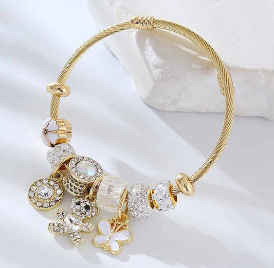Blinged Bear Heart Bracelet- White