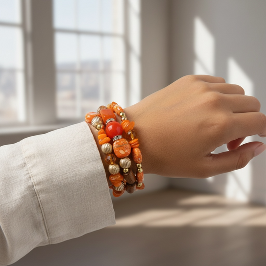 Spring Ready Beaded Wrap Around Bracelets - Orange