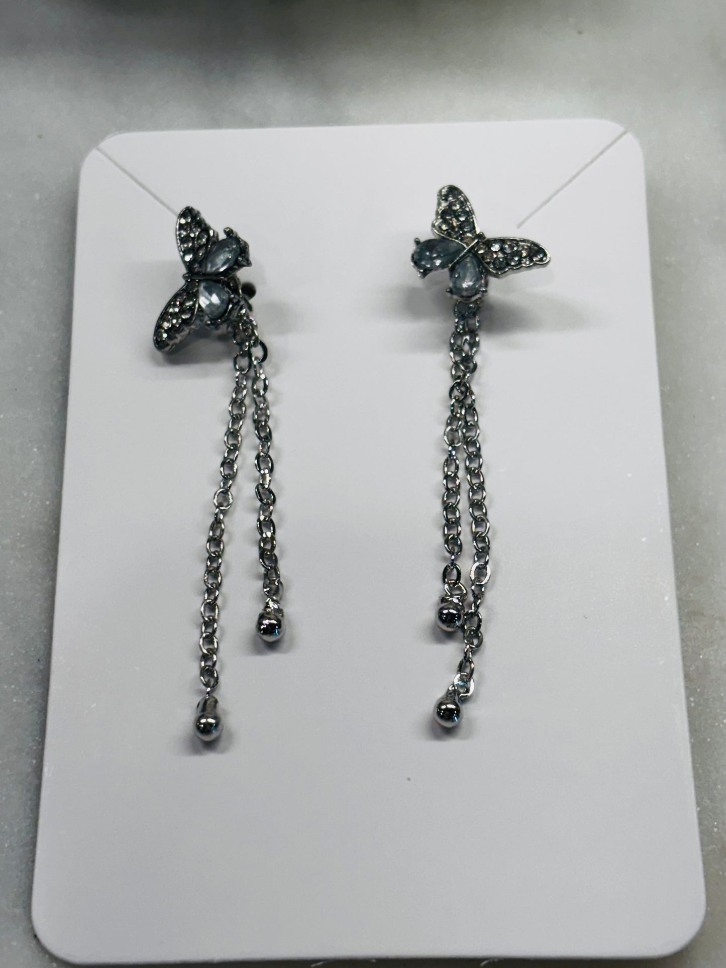 Butterfly Diamond Drop Jacket Earrings - Silver
