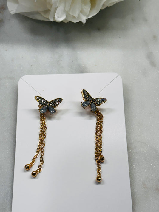 Butterfly Diamond Drop Jacket Earrings - Gold