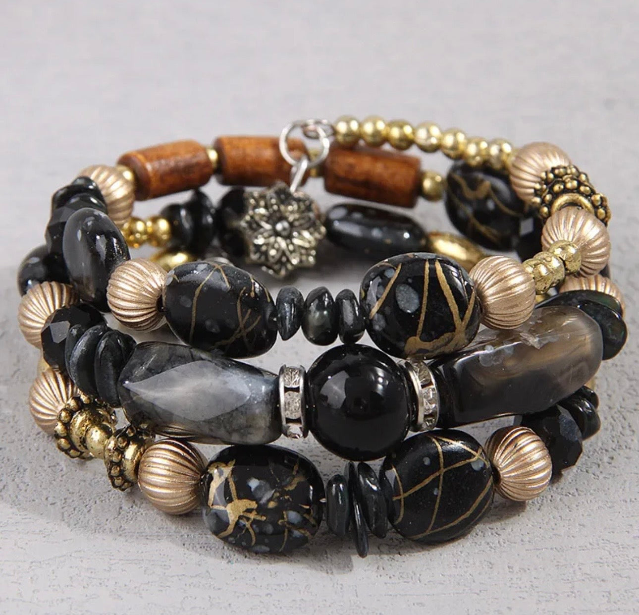 Spring Ready Beaded Wrap Around Bracelets - Black