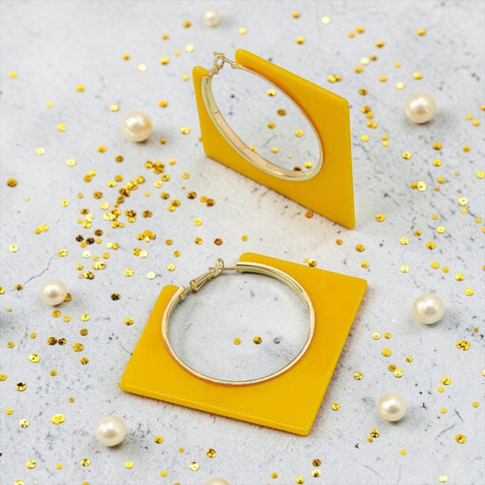 Square Business Earrings - Yellow