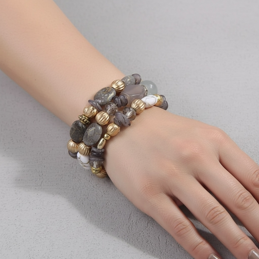 Spring Ready Beaded Wrap Around Bracelets - Gray