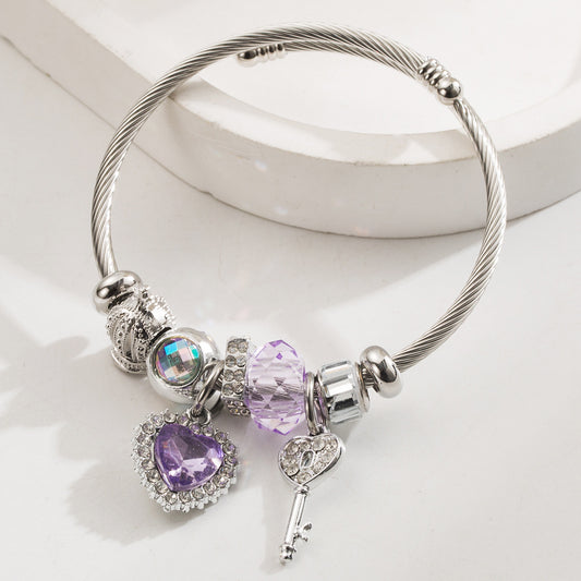 Rhinestone Heart Bracelet - Purple
