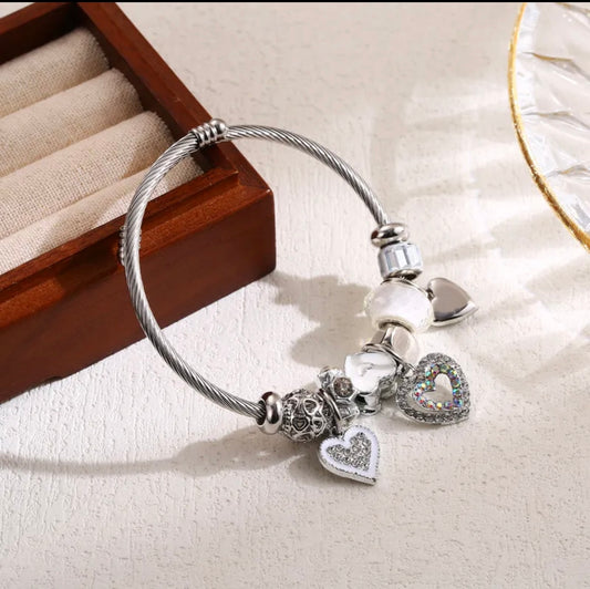 Double Heart Love Bracelet - Stainless Steel
