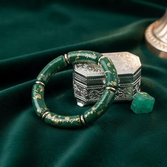 Colorful Gold Flakes Bangle - Dark Green