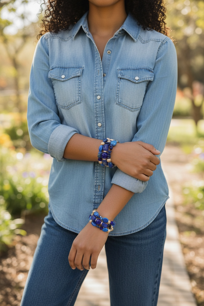 Spring Ready Beaded Wrap Around Bracelets - Blue