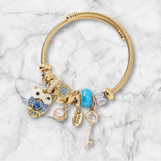 Owl In This Together Bracelet - Gold/Blue