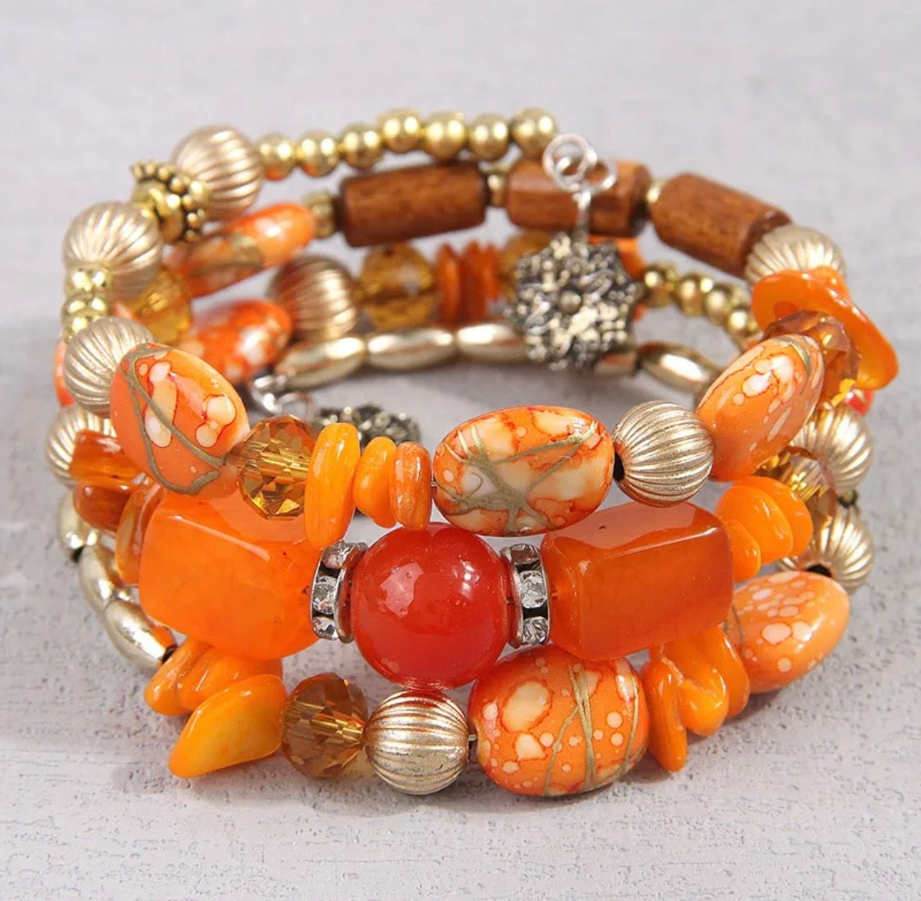 Spring Ready Beaded Wrap Around Bracelets - Orange