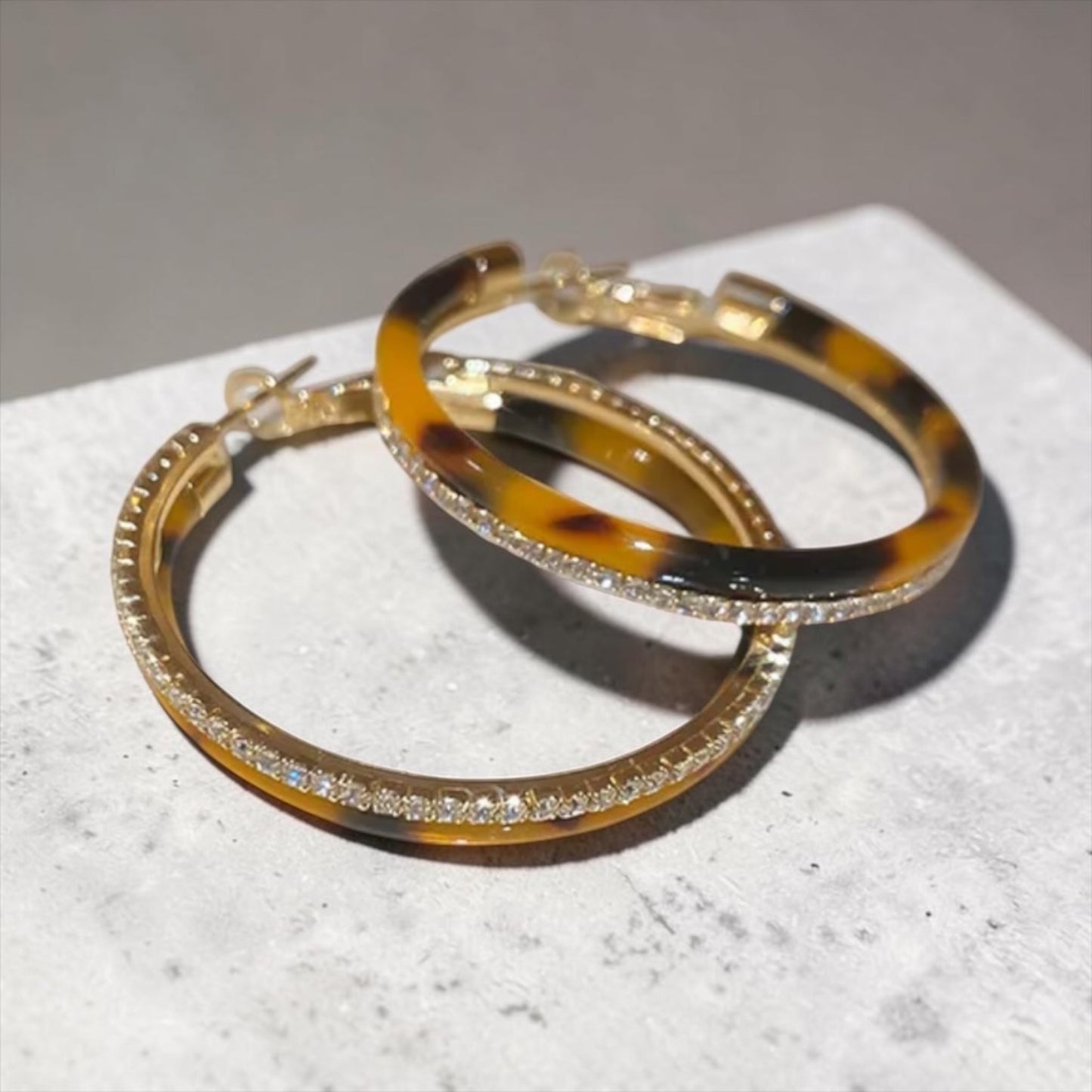 Double Hoop Bling Earrings - Brown