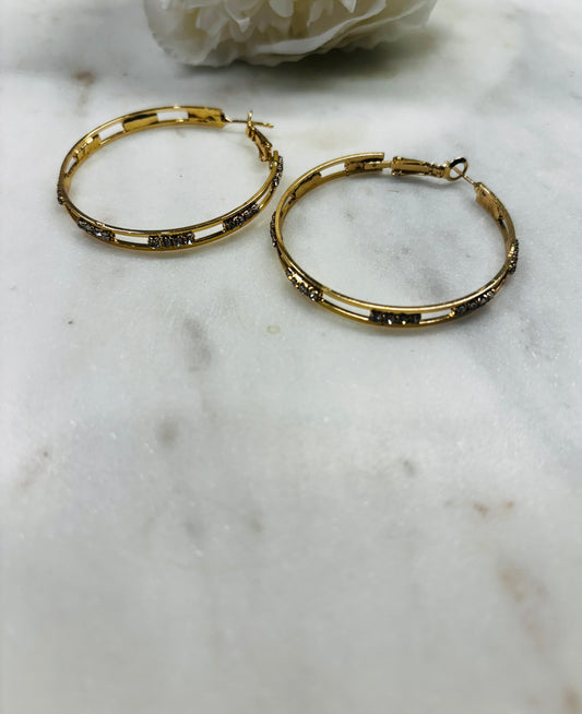 Gold Hoops Rhinestone Bling Earrings