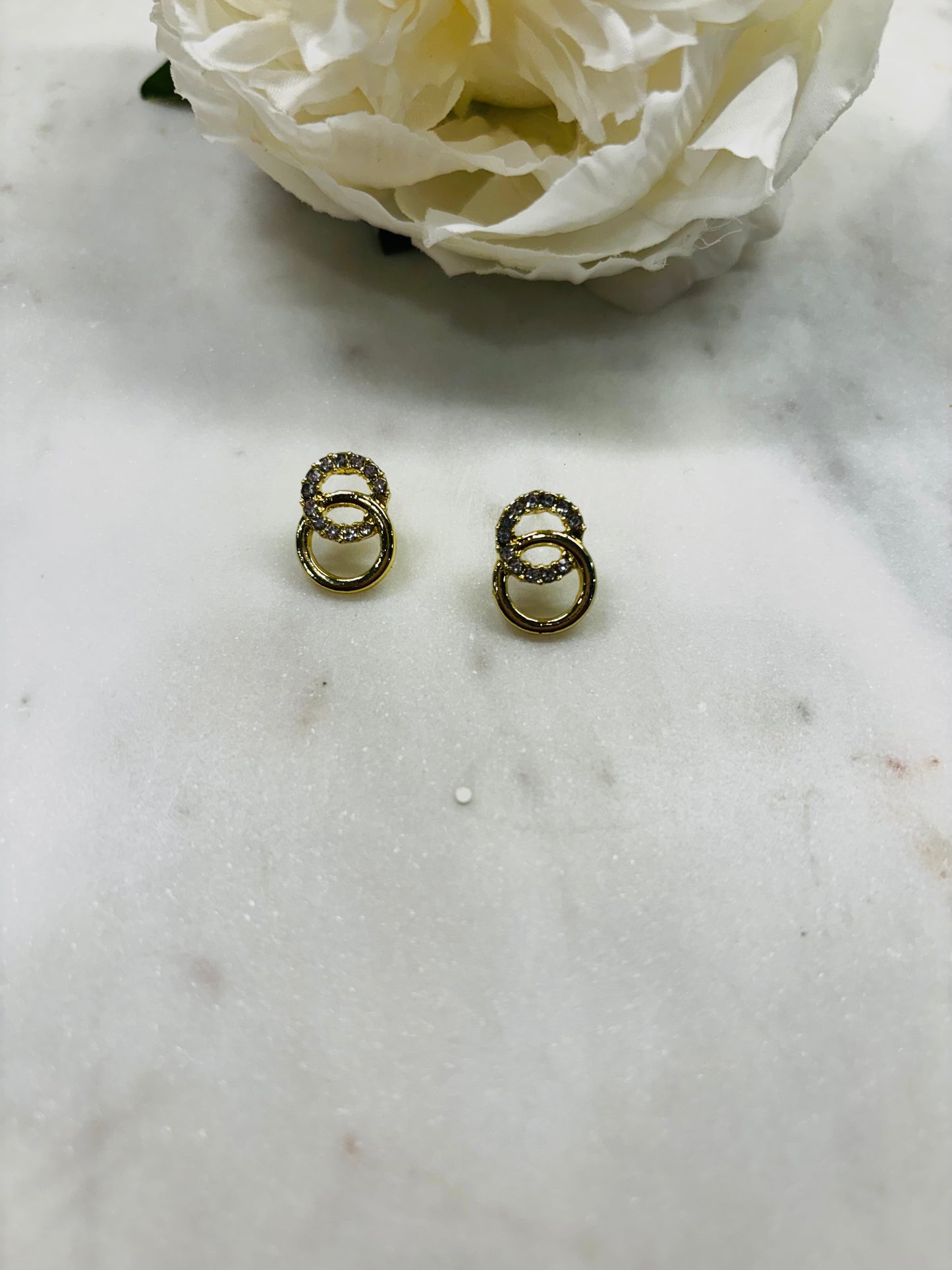 Two Circle Bling Gold Earrings