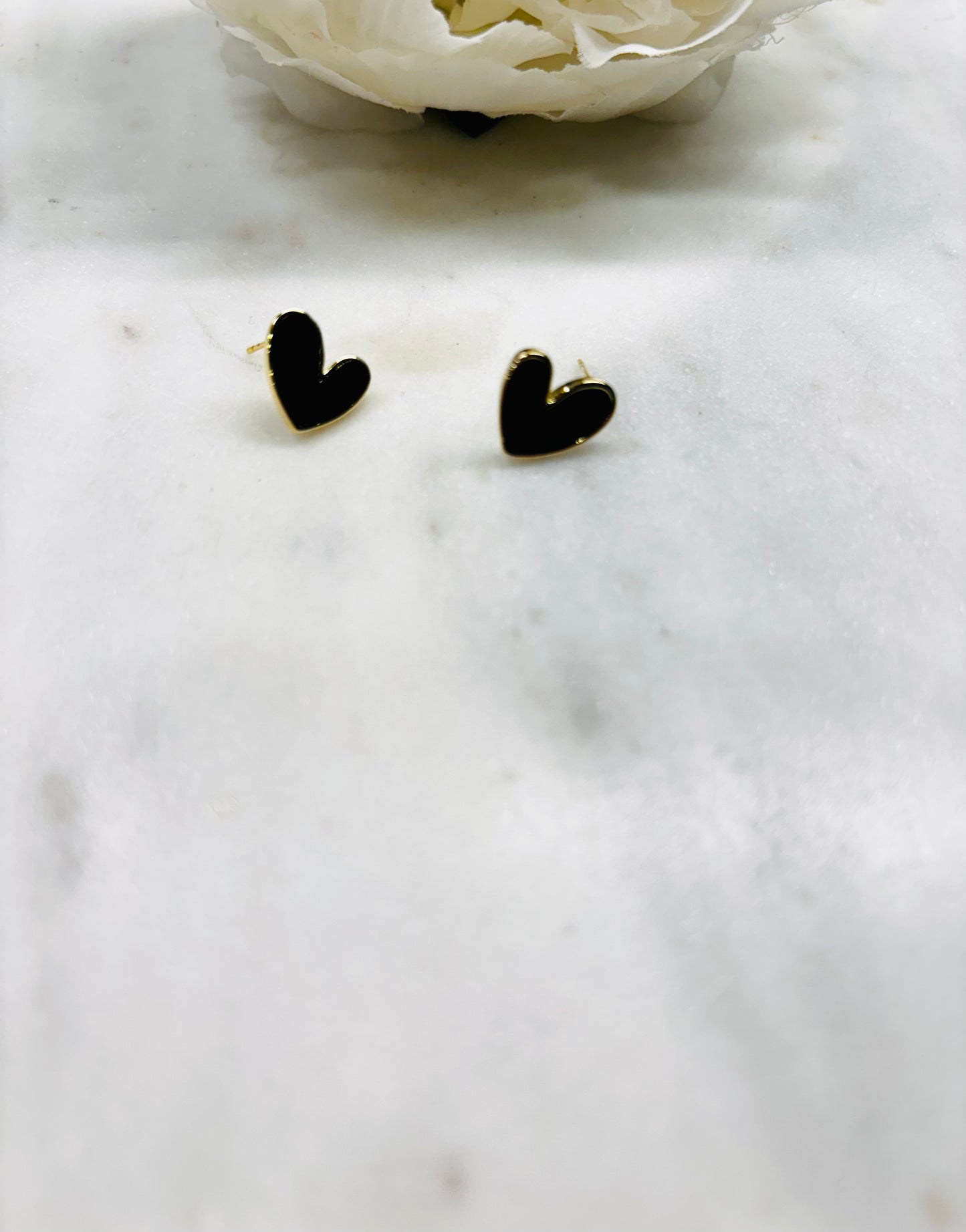 Small Black Heart Earrings