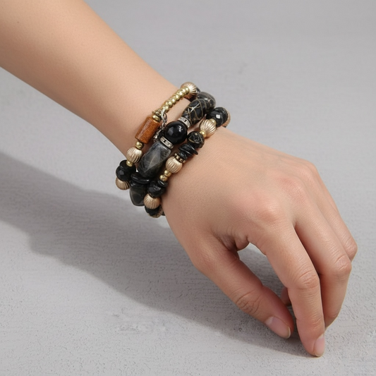 Spring Ready Beaded Wrap Around Bracelets - Black