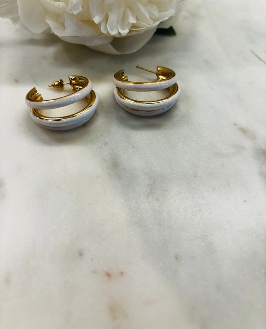 Three Ways 18k Gold Plated Earrings - White