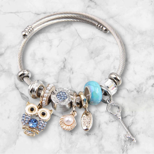 Owl In This Together Bracelet - Silver/Blue