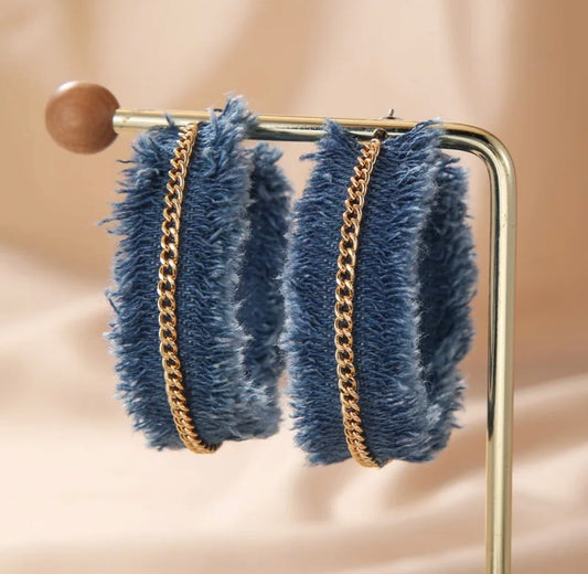 Chained Denim Earrings - Dark Denim