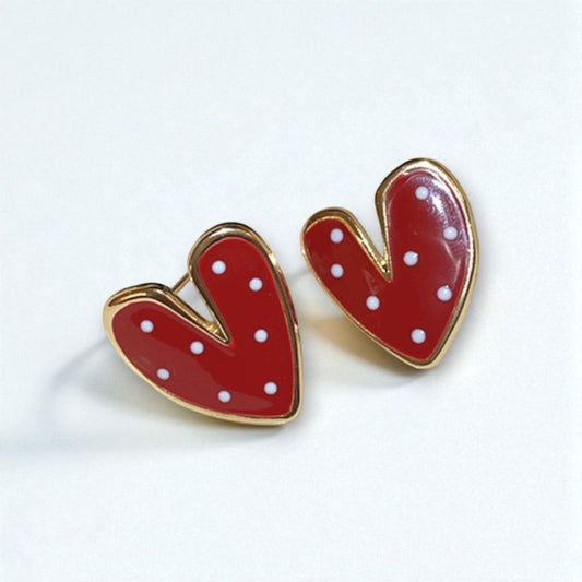V Heart Earrings - Red