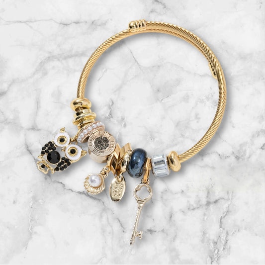 Owl In This Together Bracelet - Gold/Black
