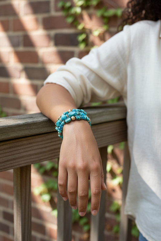 Spring Ready Beaded Wrap Around Bracelets - Turquoise