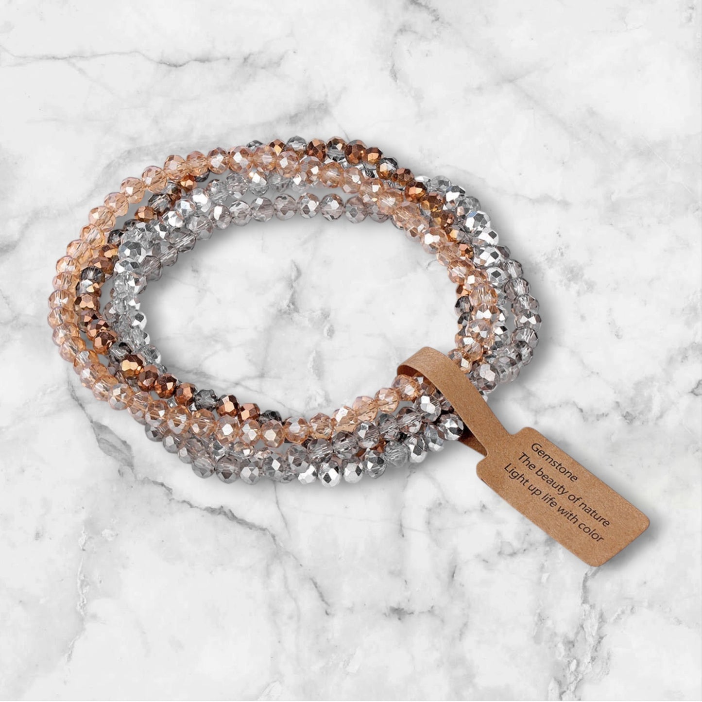 Gemstones Glass Beaded Bracelet -  Gold/Silver