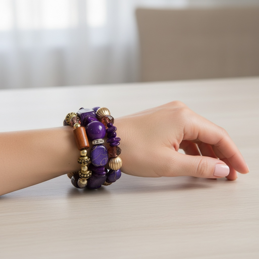 Spring Ready Beaded Wrap Around Bracelets - Purple