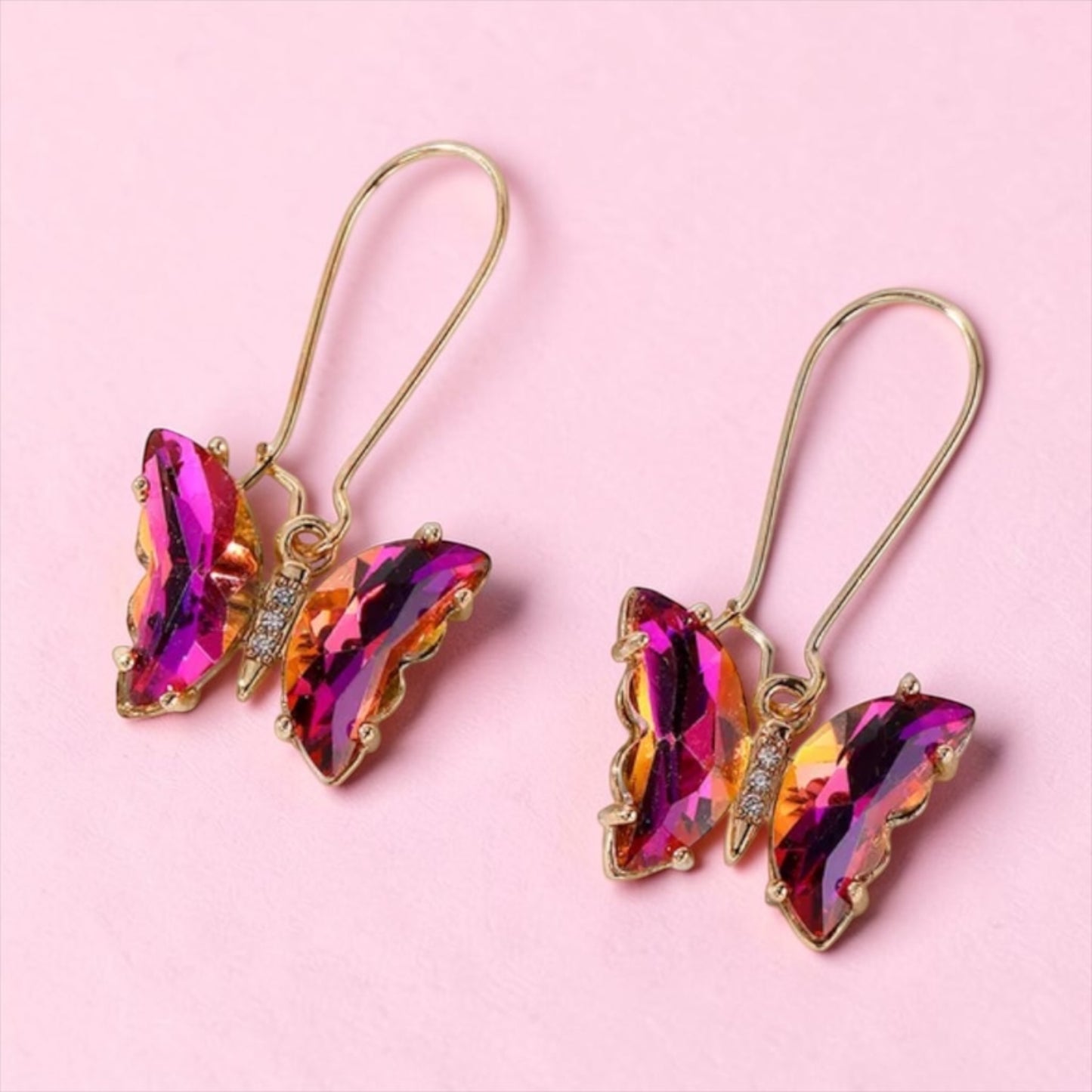 Bling Butterfly Drop Earrings - Purple Orange