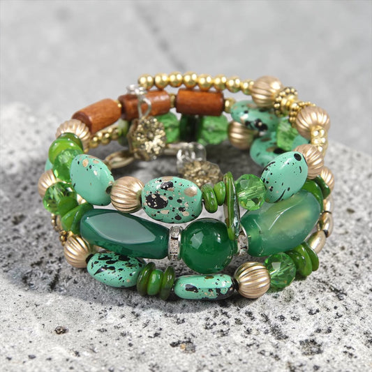 Spring Ready Beaded Wrap Around Bracelets - Green