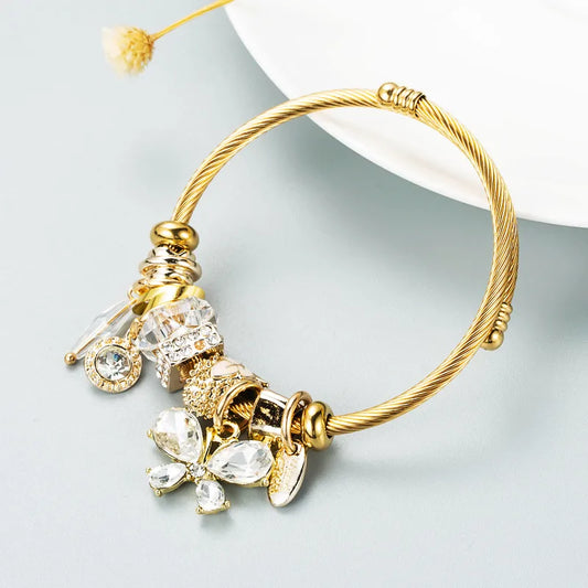 My Glass Butterfly Bracelet White - Stainless Steel/Alloy Gold Plated