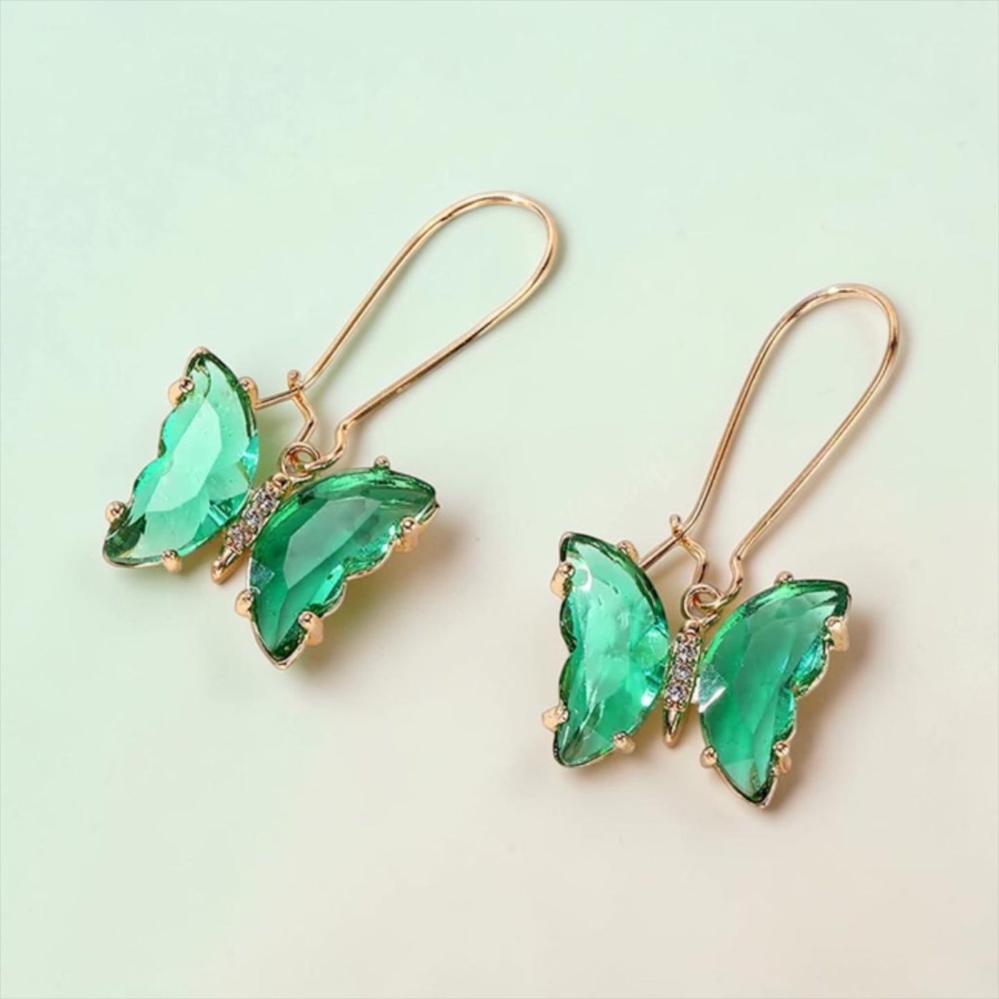 Bling Butterfly Drop Earrings - Dark Green