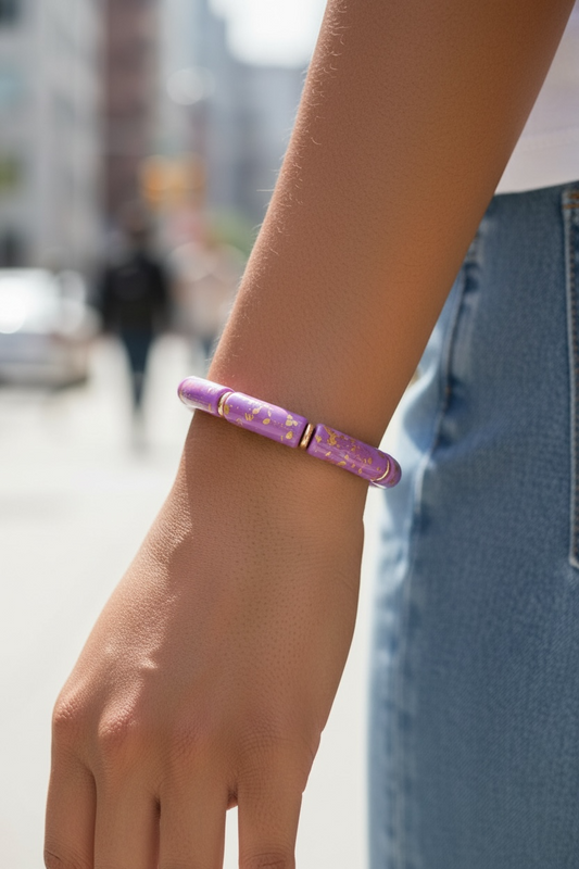 Colorful Gold Flakes Bangle - Purple