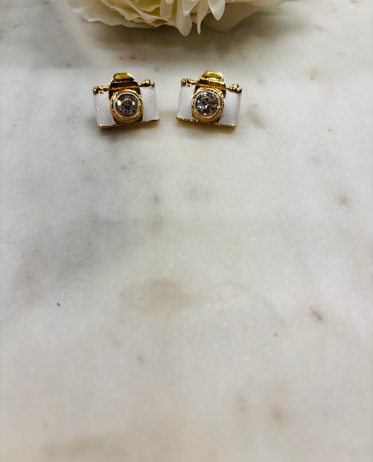 Lights, Camera, Action Earrings - White