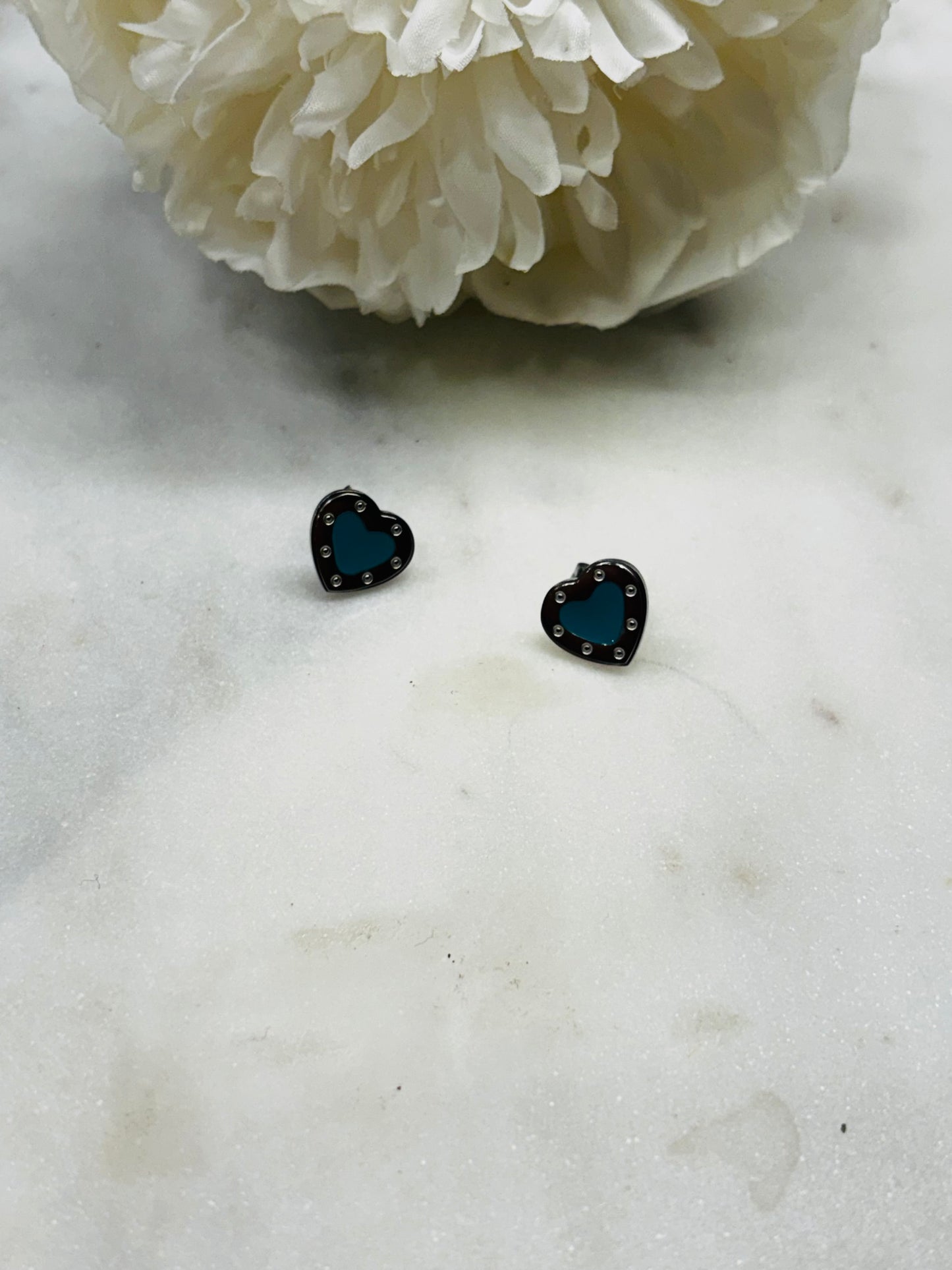 Steel Heart Turquoise Heart Earrings