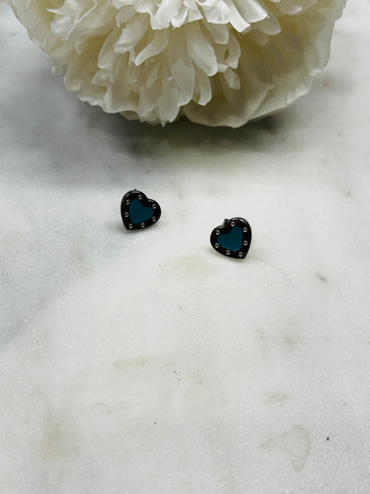 Steel Heart Turquoise Heart Earrings