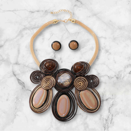 Living Life Necklace Set - Coffee Brown