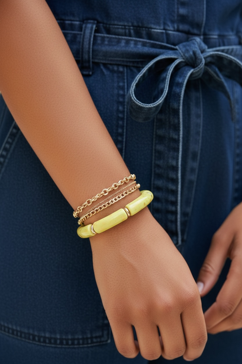 Colorful Gold Flakes Bangle - Yellow