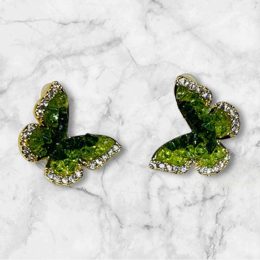 Green Butterfly Bling Earrings