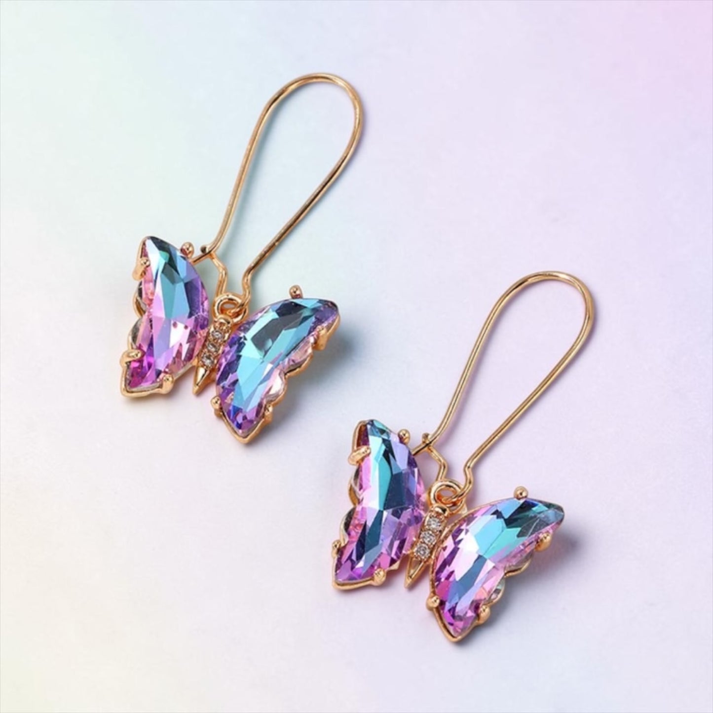 Bling Butterfly Drop Earrings - Light Purple