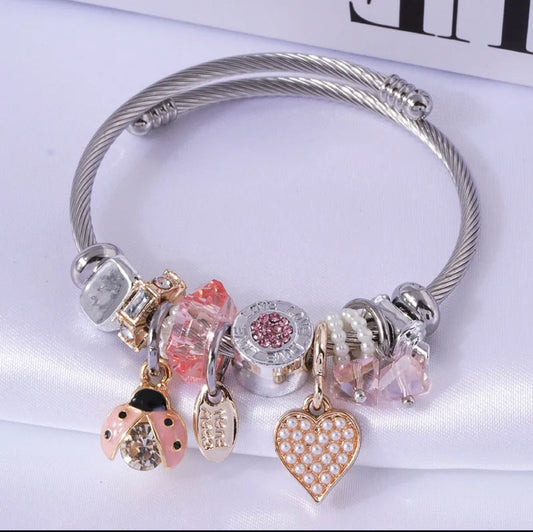Lady I Am Ladybug Bracelet - Pink/Silver