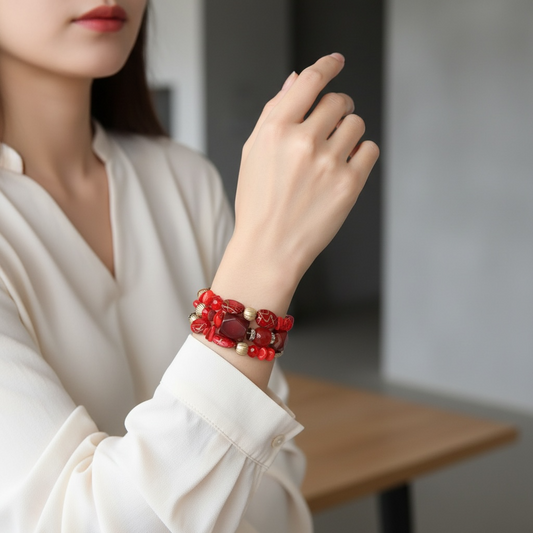 Spring Ready Beaded Wrap Around Bracelets - Red