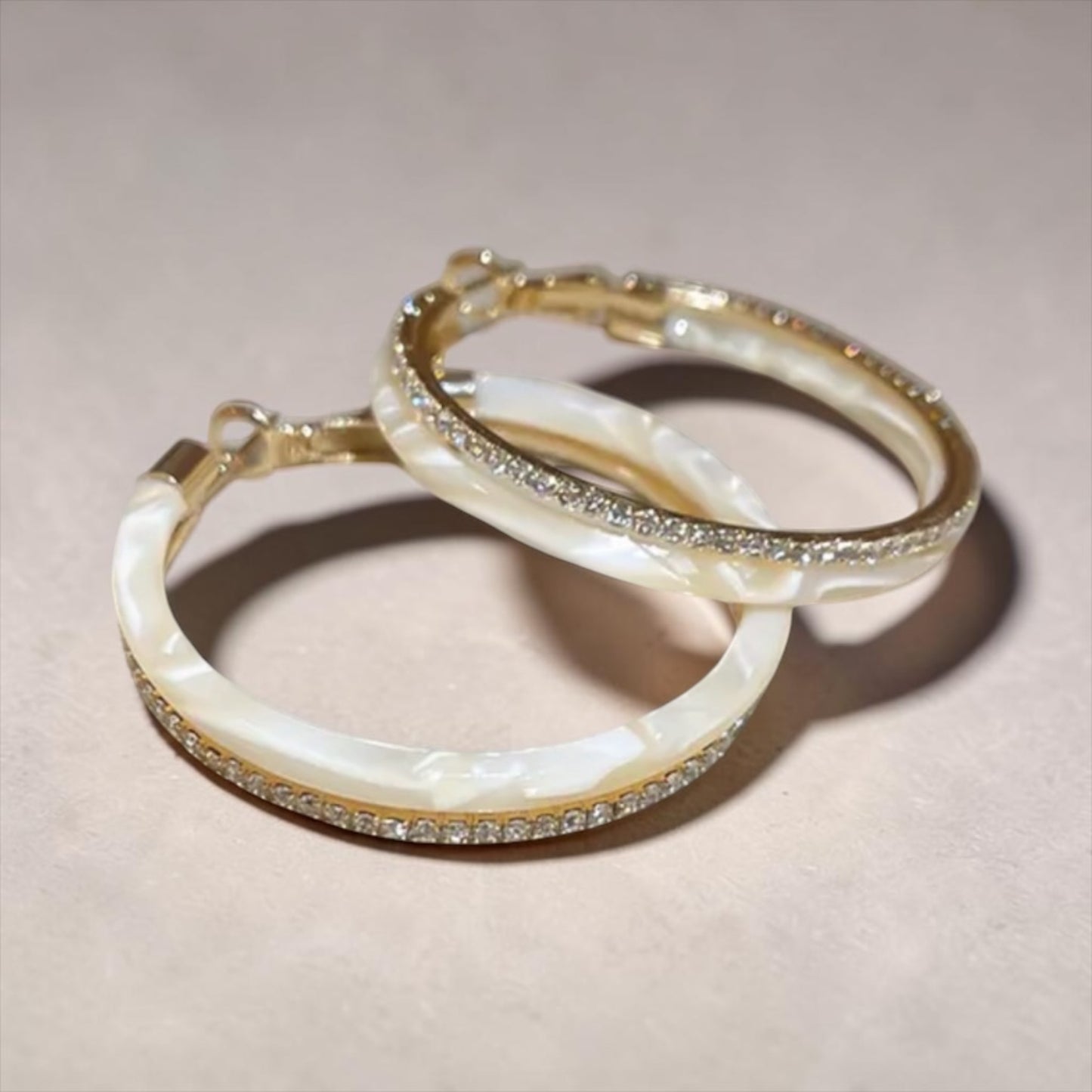 Double Hoop Bling Earrings - Cream