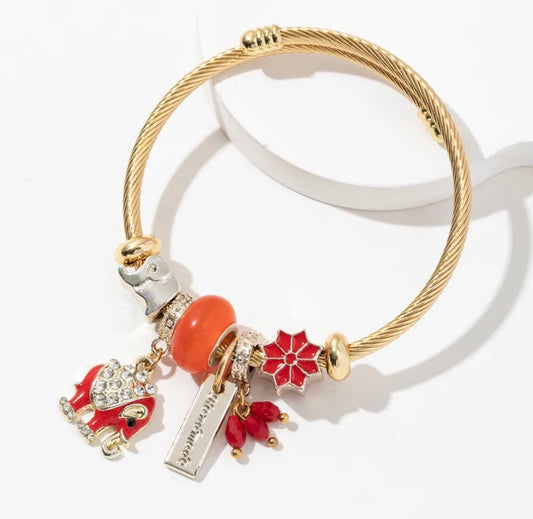 My Elephant Life Bracelet - Gold/Red
