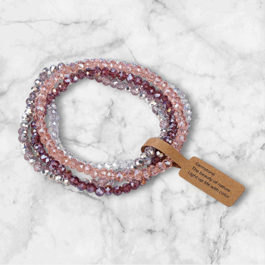 Gemstones Glass Beaded Bracelet -  Pink/Purple