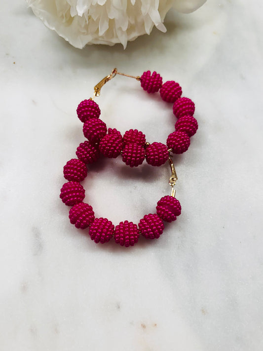 Spring Ready Beaded Hoops - Pink