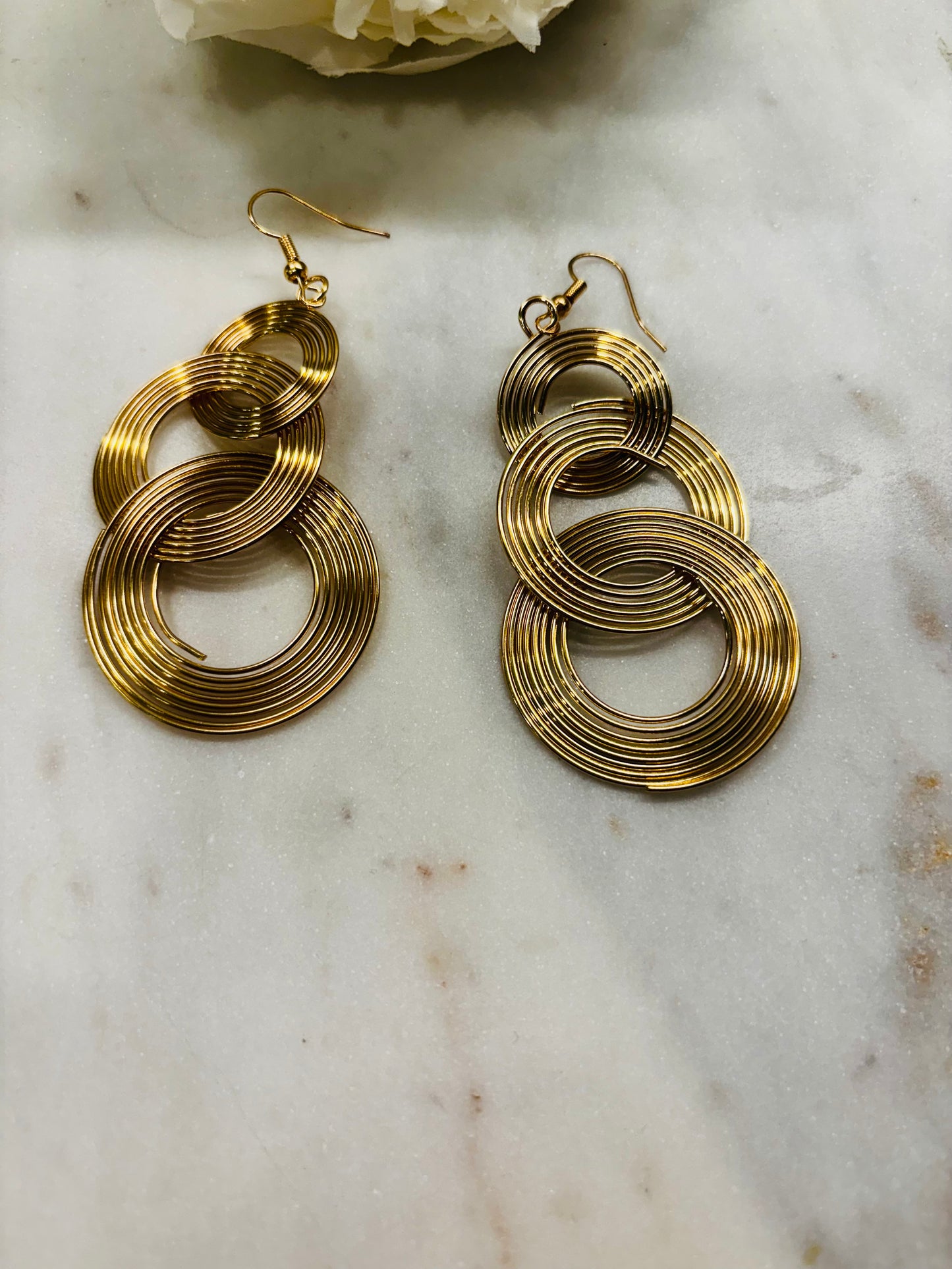 Triple Ring Drop Earrings - Gold