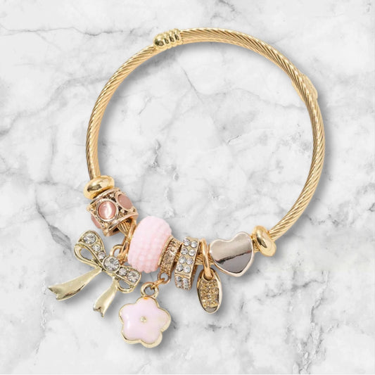 Blinged Bow Bracelet - Pink